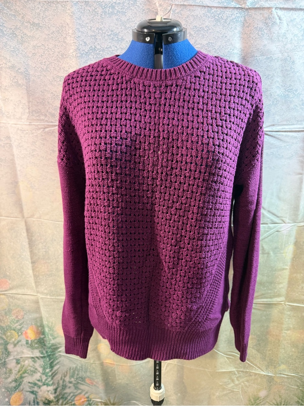 222-STYLUS Women's Purple Textured Knit Sweater